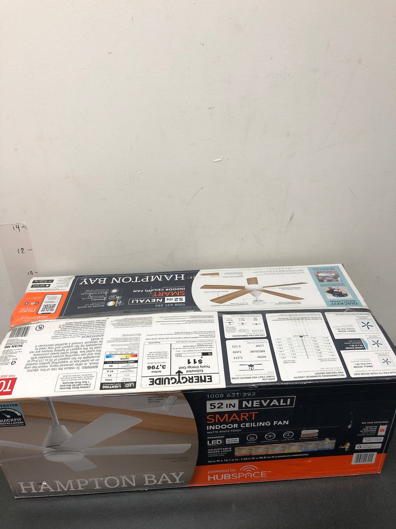 Hampton bay 92394 Nevali 52 in. White Changing LED Indoor Smart Hubspace Ceiling Fan with Light and Remote Control Included
