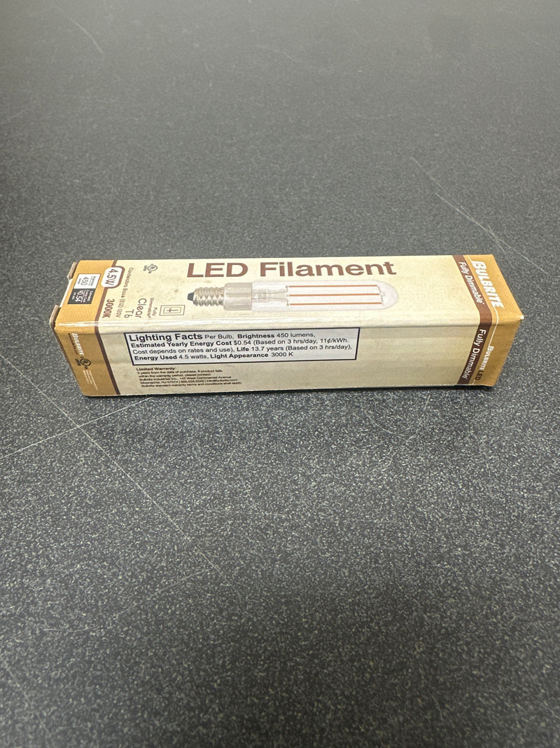 Bulbrite Item 776791 LED Filament Bulb, 3000K, Fully Compatible Dimming, Bulb Type T6, 4.5 Watts, Bulb Base E12, 450 Lumens, 120V, CRI 90, Soft White Light, Decorative Bulb with E12 Base