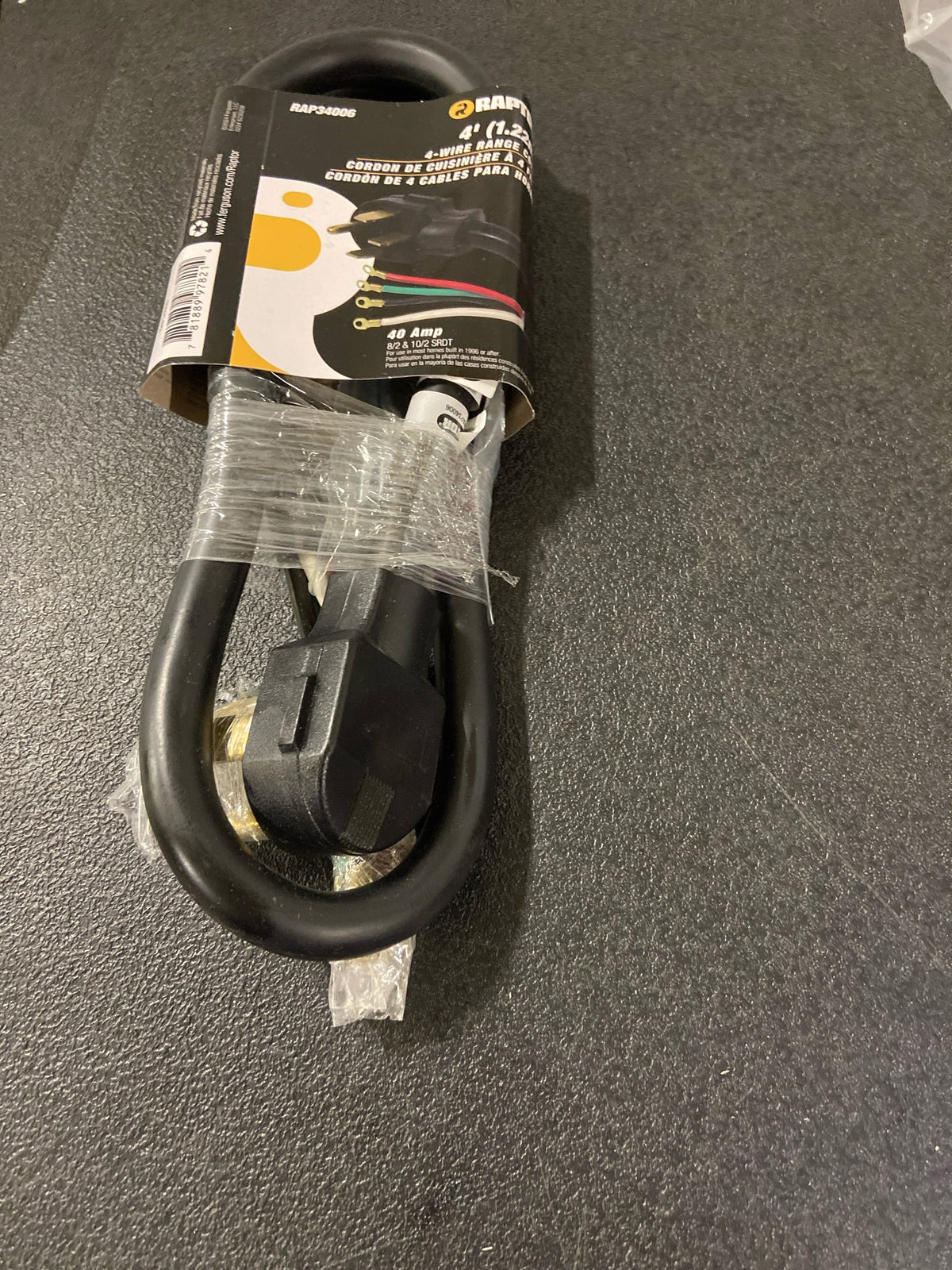 Raptor Tools RAP34006 40 Amp 4 ft. 8/2 and 10/2 SRDT 125V Range Cord - Black