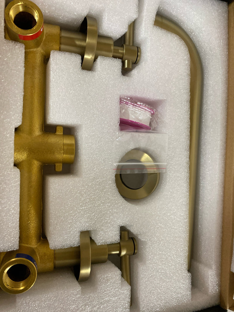 SUMERAIN Bathroom Wall Mounted Tub Filler Faucet Brushed Gold Bathtub Faucet Set with Brass Rough in Valve