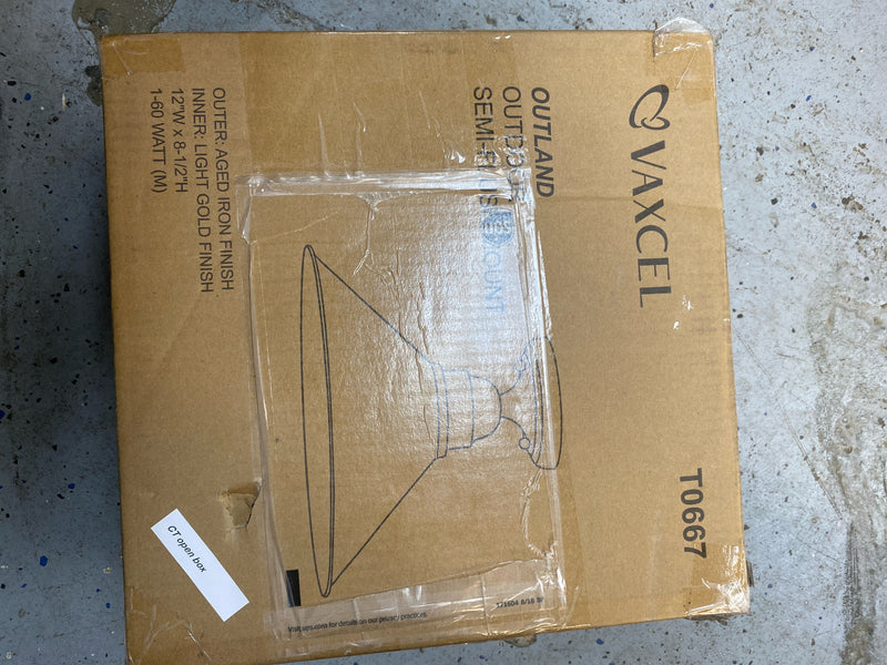 Vaxcel Lighting T0667 Outland 12" Wide Semi-Flush Outdoor Ceiling Fixture - Aged Iron / Light Gold