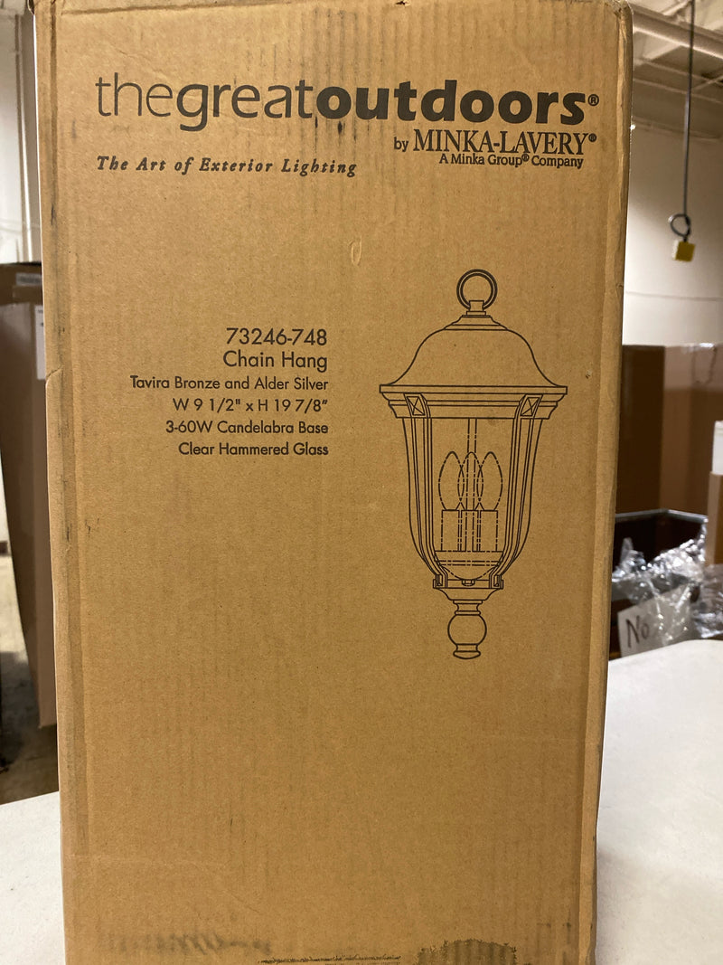 The Great Outdoors 73246-748 Havenwood 3 Light 10" Wide Outdoor Pendant with Clear Hammered Glass - Tavira Bronze / Alder Silver