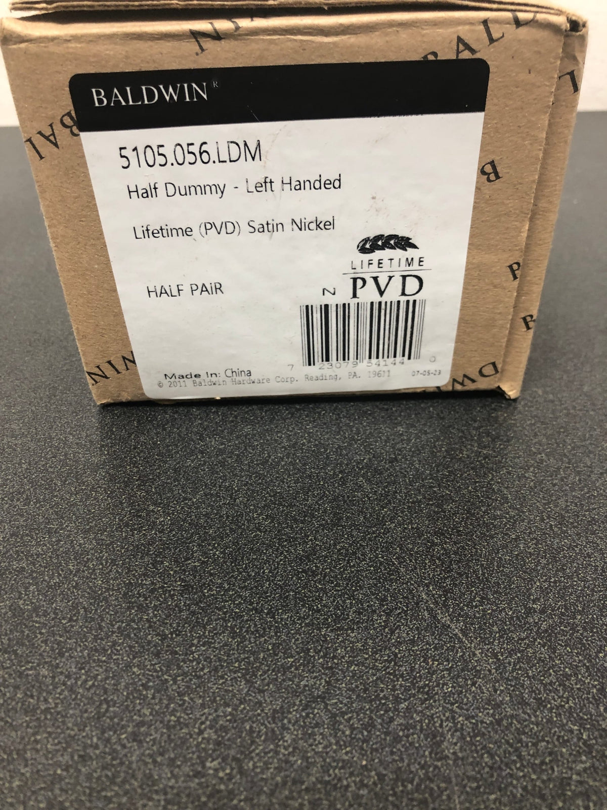 Baldwin 5105056LDM 5105 Left Handed Non-Turning One-Sided Dummy Door Lever with 5046 Rose from the Estate Collection - Lifetime Satin Nickel
