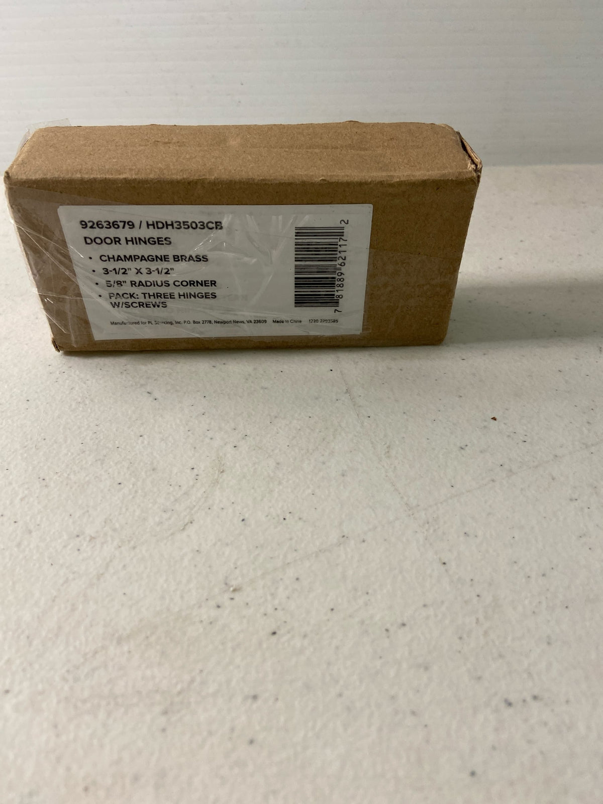 Miseno MDH3503CB 3-1/2 x 3-1/2 Plain Bearing 5/8" Radius Corner Door Hinge - Pack of 3 - Champagne Brass