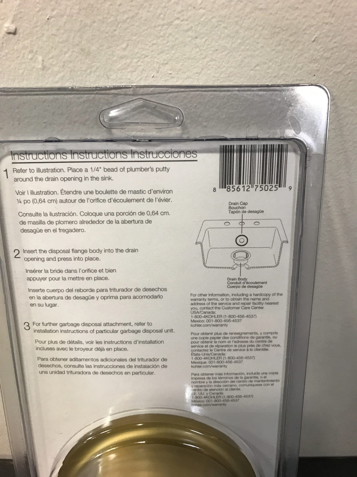 Kohler Solid Durable Disposal Flange and Stopper for Standard Garbage Disposals