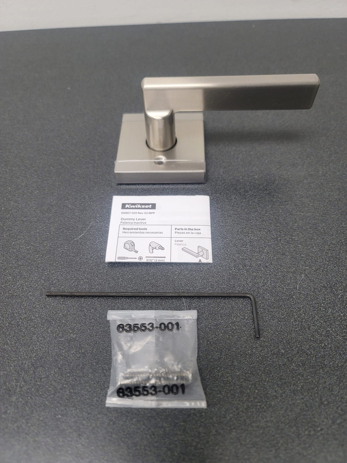 Kwikset 788HFLSQT-15V1 Halifax Non-Turning One-Sided Dummy Door Lever with Square Rose - Satin Nickel