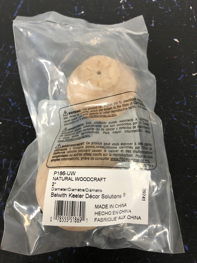 Hickory Hardware P186-UW Natural Woodcraft 2 Inch Mushroom Cabinet Knob - Unfinished Wood