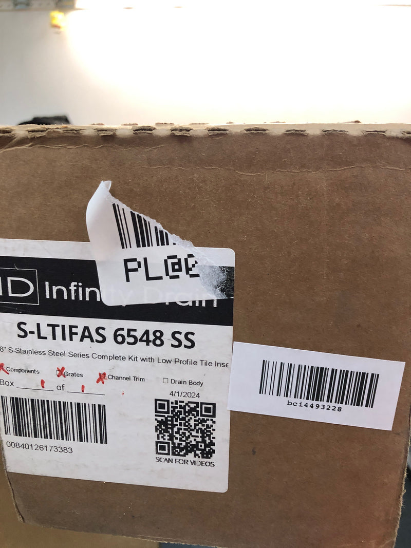 Infinity Drain S-LTIFAS 6548 SS 48" Site Sizable Stainless Steel Linear Drain Kit with Low Profile Tile Insert Frame – Includes Stainless Steel Channel and Outlet Assembly - Satin Stainless