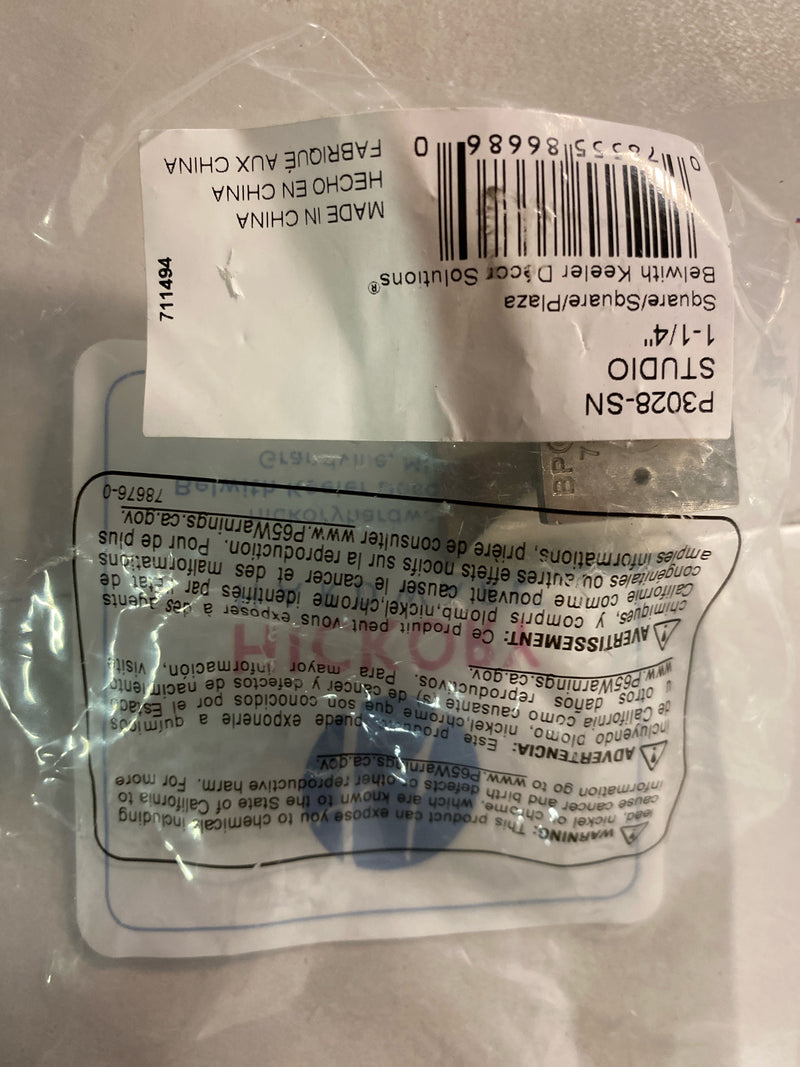 Hickory Hardware P3028-SN Studio 1-1/4 Inch Square Cabinet Knob - Satin Nickel