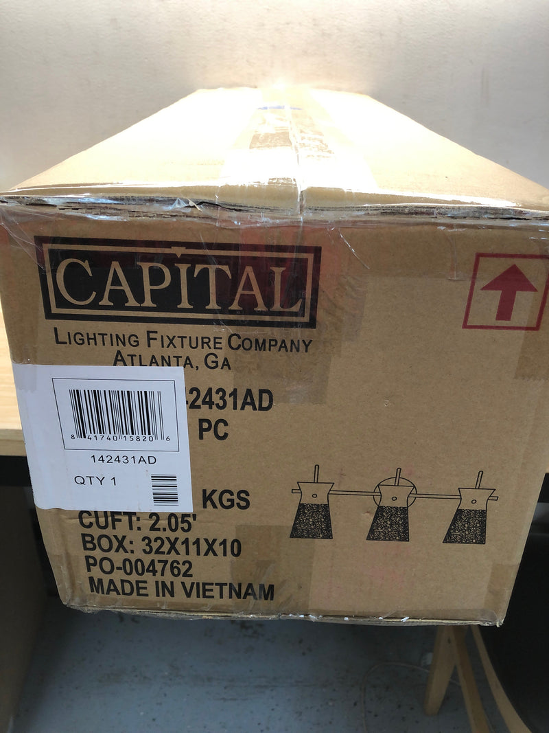Capital Lighting 142431AD 3 Light 24" Wide Bathroom Vanity Light with Crackle Glass Shades - Aged Brass