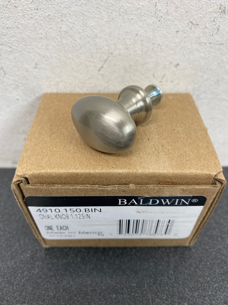 Baldwin 4910150BIN Oval 1-1/8 Inch Oval Cabinet Knob from the Estate Collection - Satin Nickel