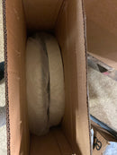 Rev-A-Shelf LD-2942-18-15-1 Lazy Daisy Polymer Double 2 Tier 18" Pie Shaped Door Mount Lazy Susan with 26-31" Adjustable Pole for Corner Wall Cabinets - 50 lb Weight Capacity - Almond