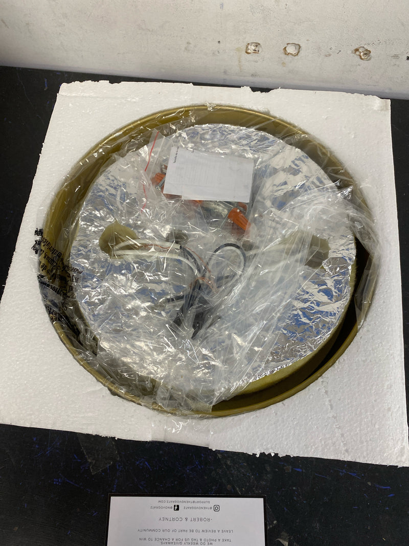 Globe electric 60754 Aurora 2-Light Flush Mount Ceiling Light, Soft Gold, Inner Frosted Shade