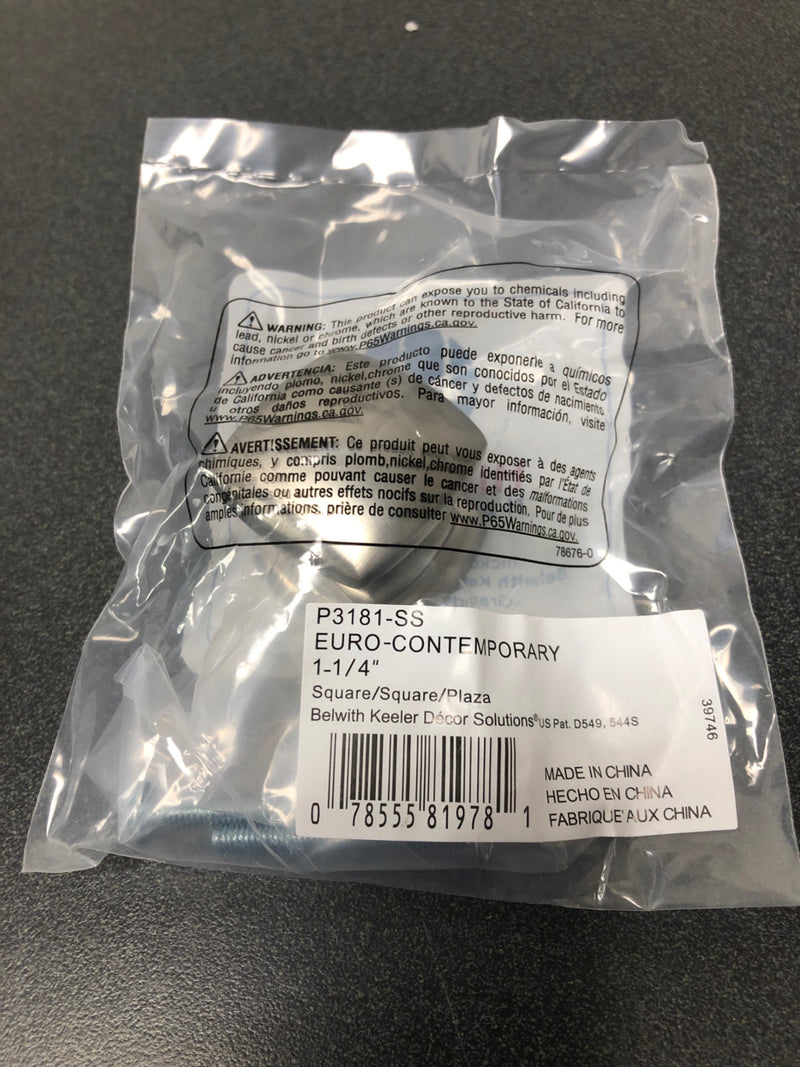 Hickory Hardware P3181-SS Euro Contemporary 1-1/4 Inch Square Cabinet Knob - Stainless Steel