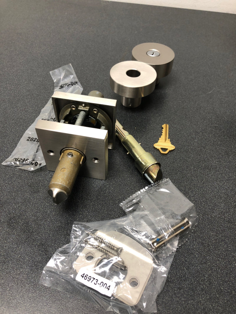 Baldwin ENCONCSR150 Contemporary Single Cylinder Keyed Entry Door Knob with Square Rose - Satin Nickel