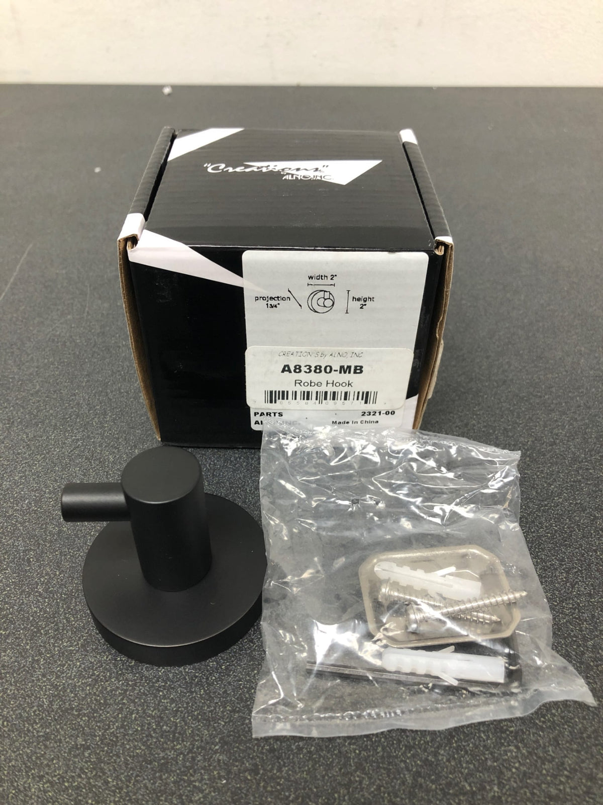 Alno A8380-MB Contemporary I - Single Bathroom Robe or Towel Hook - Matte Black