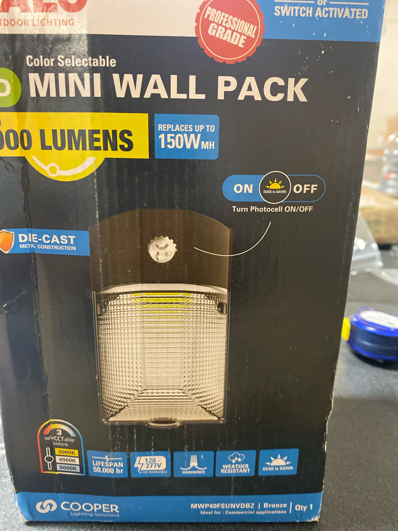 Halo MWP40FSUNVDBZ 150- Watt Equivalent, Integrated LED, Bronze Finish, Dusk to Dawn Mini Wall Pack Light, Selectable CCT 3000K/4000K/5000K