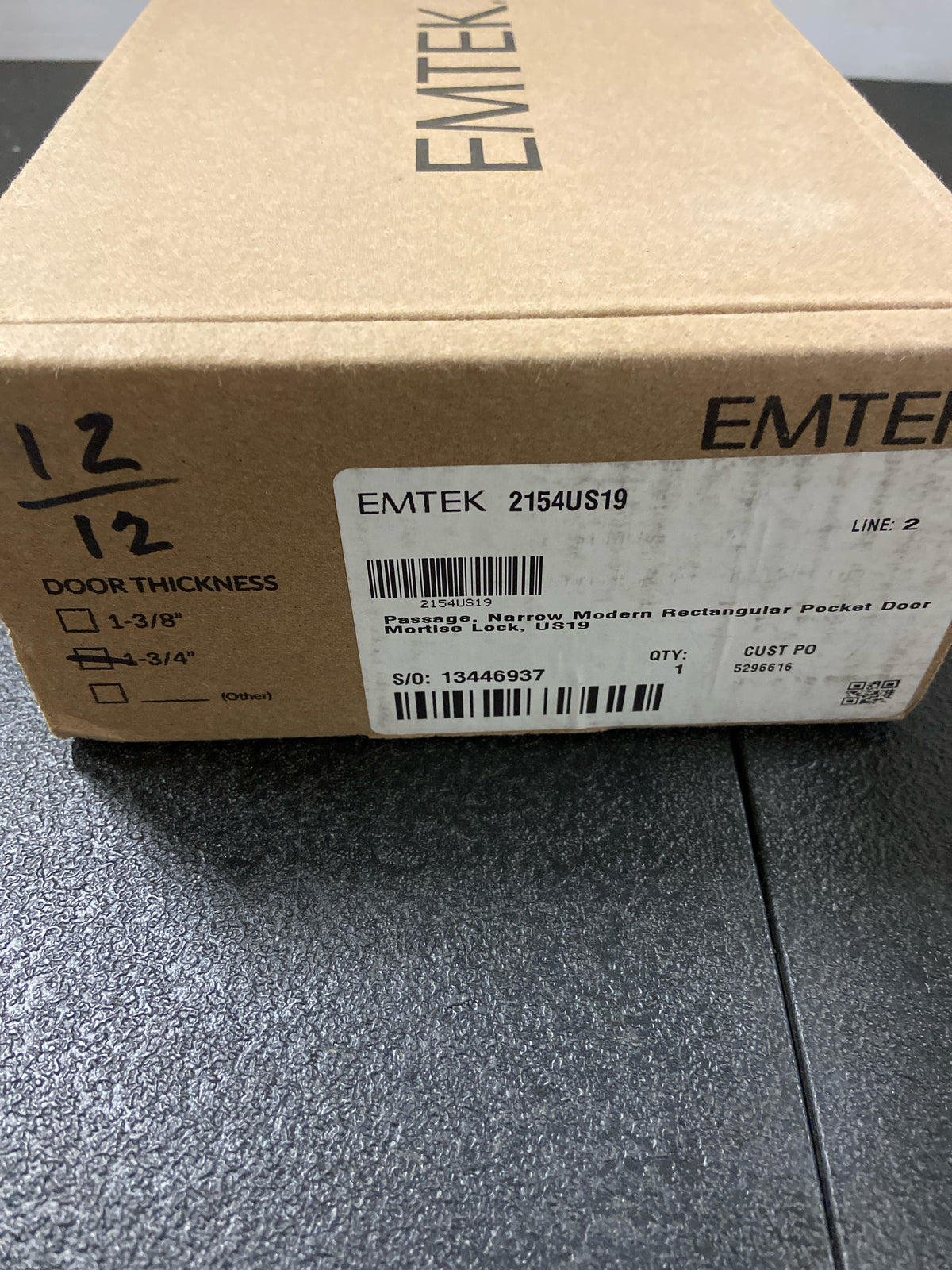 Emtek 2154US19134 Narrow Modern Rectangular 7-1/4 Inch Passage Mortise Pocket Door Pull for 1-3/4" Thick Doors - Flat Black