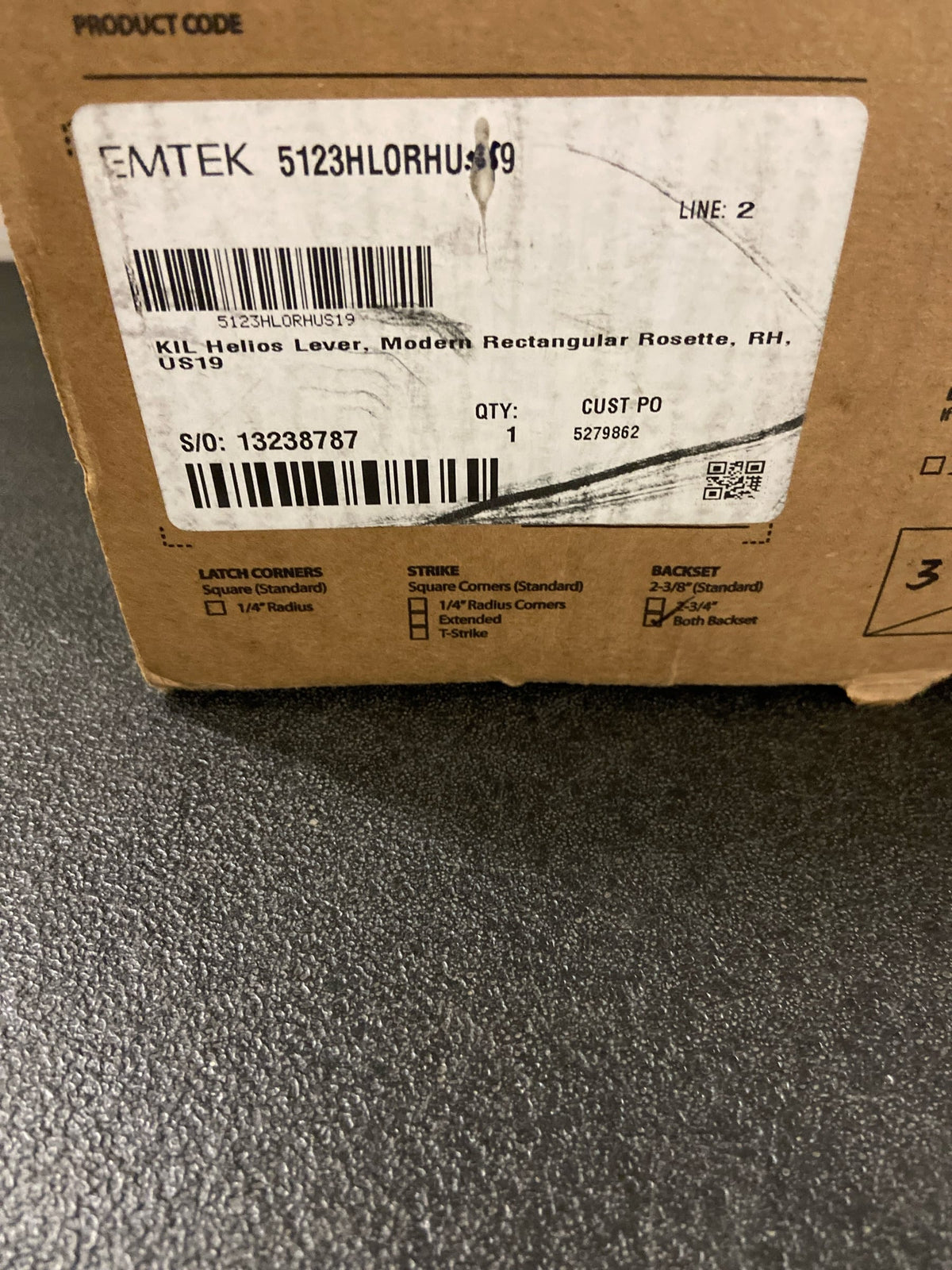 Emtek 5123HLORHUS19 Helios Keyed Lever with Modern Rectangular Rosette