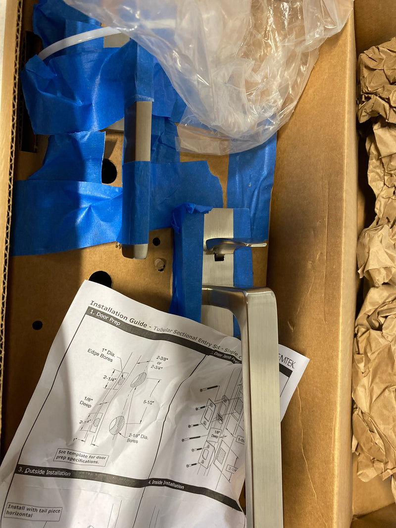 Emtek 4820HLOUS14LH Baden Left Handed Sectional Single Cylinder Keyed Entry Handleset with Helios Interior Lever - Polished Nickel