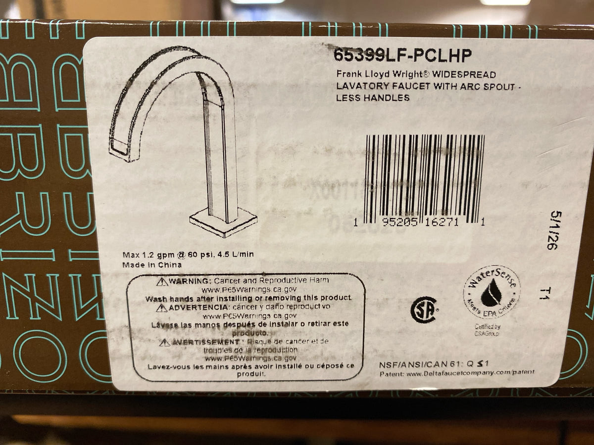 Brizo 65399LF-PCLHP Frank Lloyd Wright 1.2 GPM Widespread Bathroom Faucet - Less Handles and Drain Assembly - Chrome
