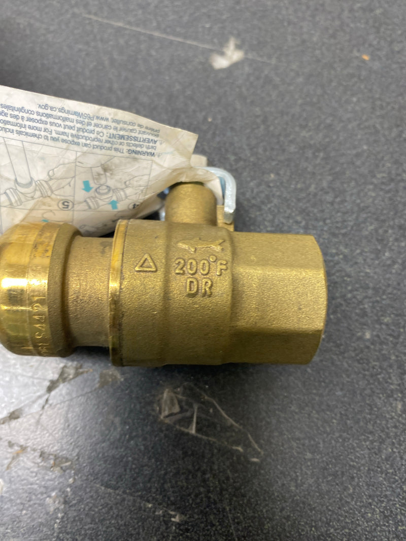 SharkBite 22186-0000LF 3/4" x 3/4" FNPT Ball Valve with FNPT Connector - Brass