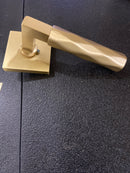 Emtek 505TRUS4 Tribeca Reversible Non-Turning Two-Sided Dummy Door Lever Set from the SELECT Brass Collection - Satin Brass L-Square Stem Square Rosette