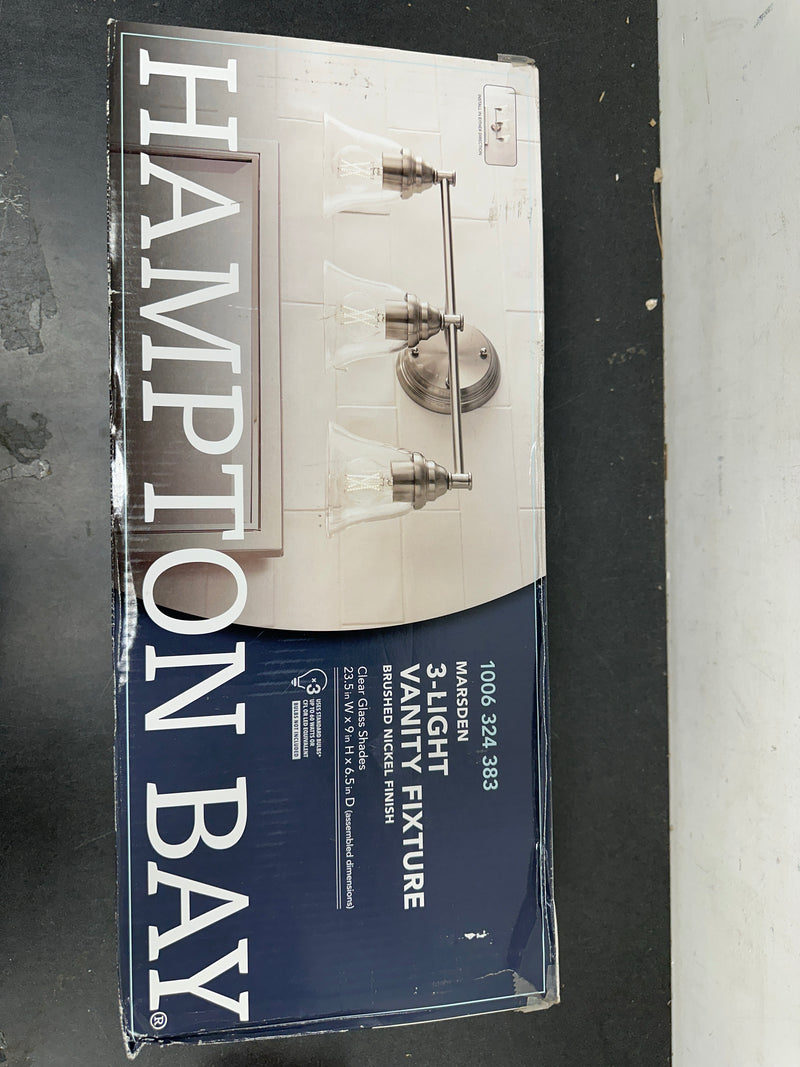 Hampton bay HB3677-35 Marsden 23.5 in. 3-Light Brushed Nickel Transitional Vanity with Clear Glass Shades