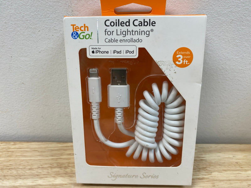Tech and go 131 0359 TG3 3 ft. Coiled Cable for Lightning