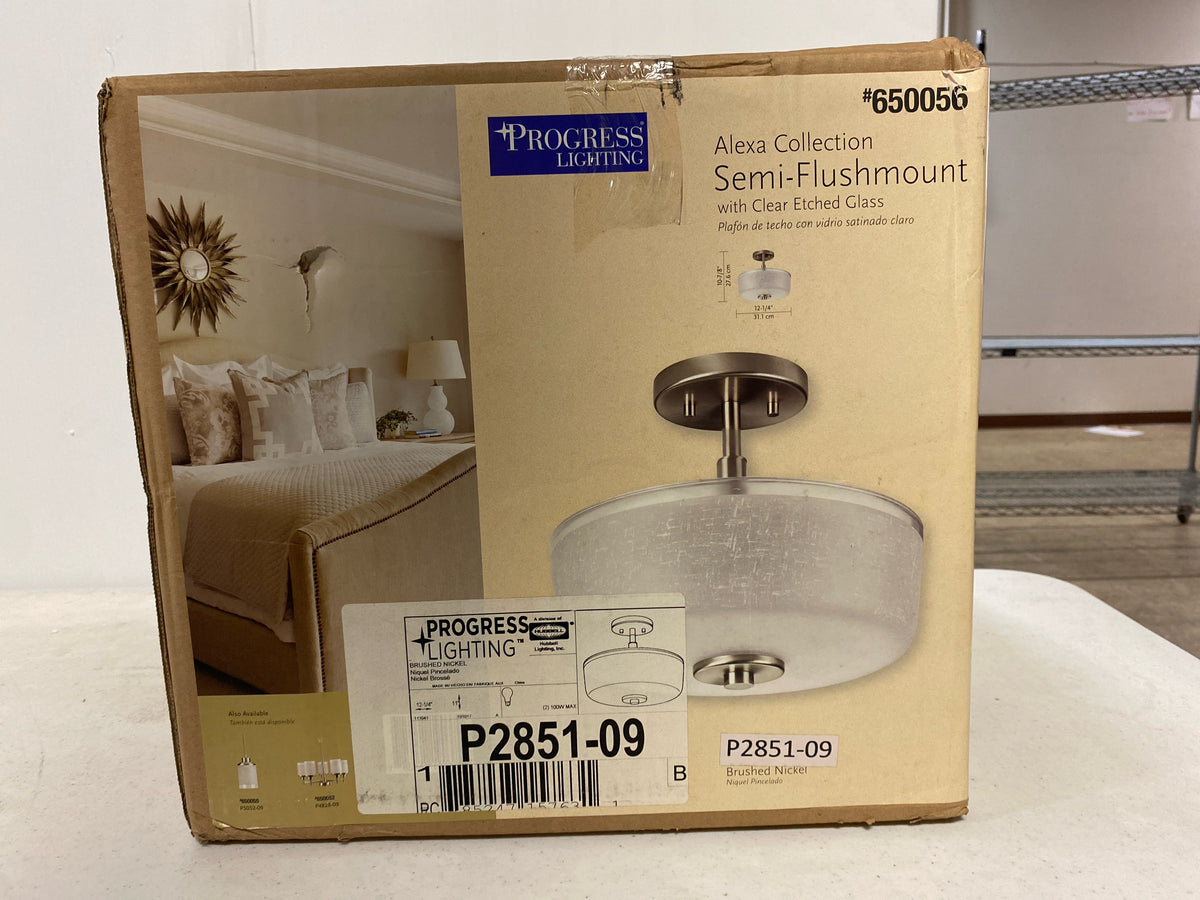 Progress lighting P2851-09 Alexa Collection 2-Light Brushed Nickel Semi-Flush Mount