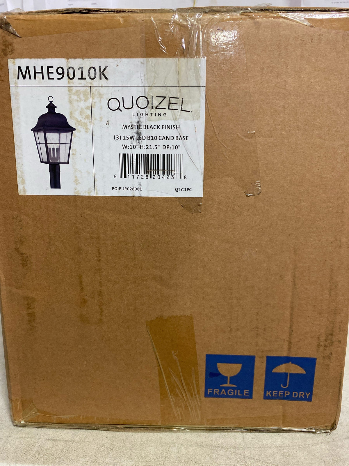 Quoizel MHE9010K Millhouse 3 Light 21-1/2" Tall Outdoor Single Head Post Light with Seeded Glass Panels - Mystic Black