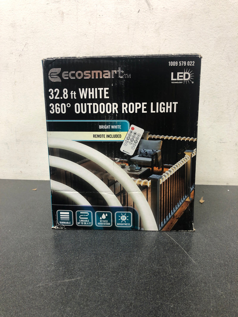 Ecosmart AL-NR-WW-32FT 32.8 ft. Plug-In Bright White LED 360° Outdoor Dimmable Linkable Rope Light with Remote Control