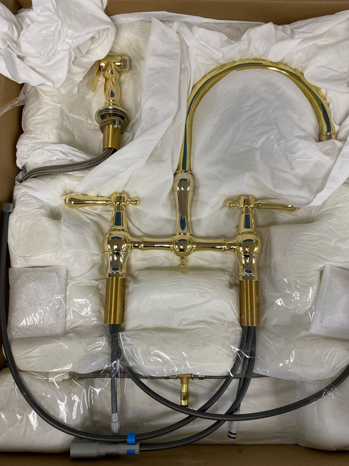 Kitchen Bridge Faucet with Side Spray - 9458 - POLISHED BRASS UNCOATED - Chesterfield