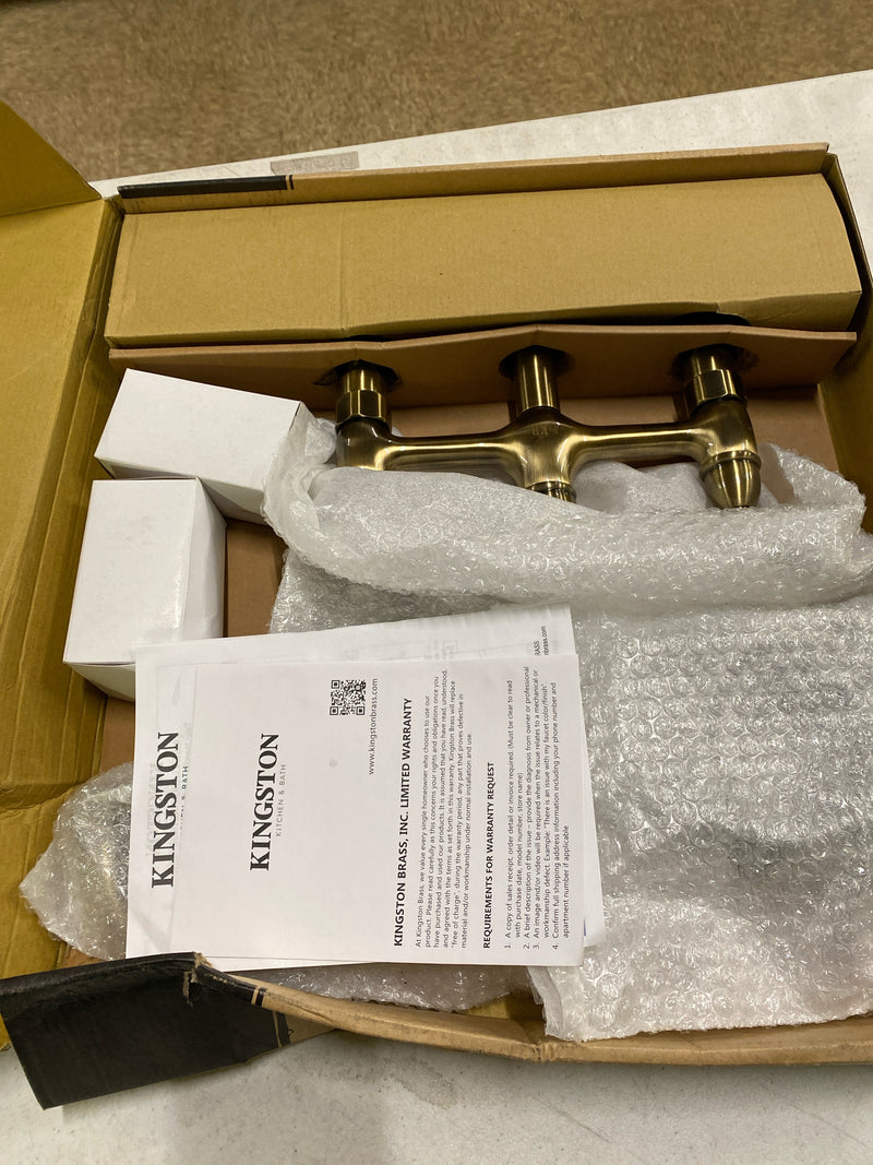 Kingston Brass KS1273AXBS Heritage 8-Inch Kitchen Bridge Faucet with Brass Sprayer, Antique Brass, 8-3/4-Inch