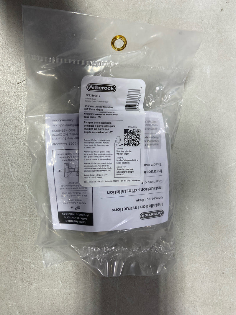 Amerock BP9239SCFR 2-Pack Nickel Full Overlay Frameless Soft Close Euro Concealed Cabinet Hinges