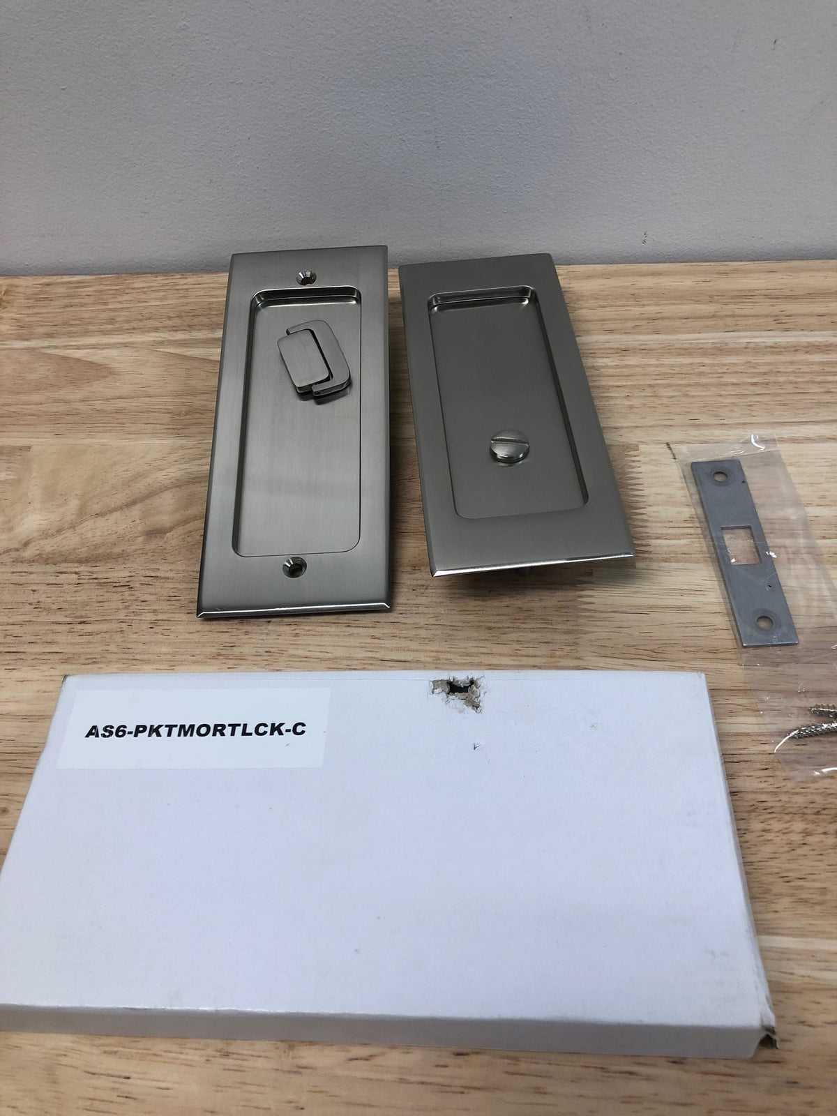 Emtek 2115US26138 Modern Rectangular 7-1/4 Inch Privacy Mortise Pocket Door Lock for 1-3/8" Thick Doors - Polished Chrome