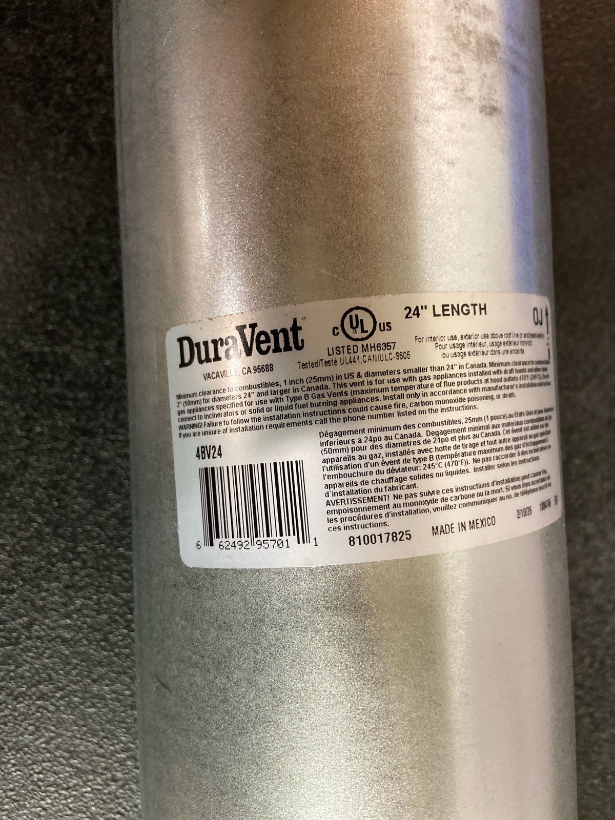 DuraVent Type B 24 Inch Length Round Rigid Pipe - 4BV24