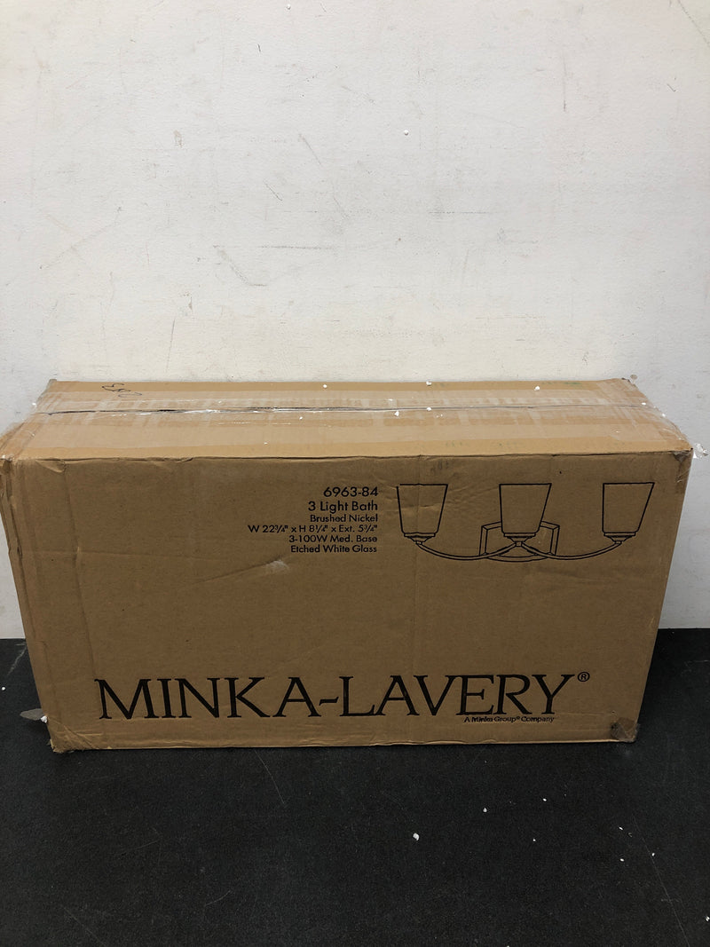 Minka Lavery 6963-84 Overland Park 3 Light 23" Wide Vantage Bathroom Vanity Light with Etched Glass Shades - Brushed Nickel