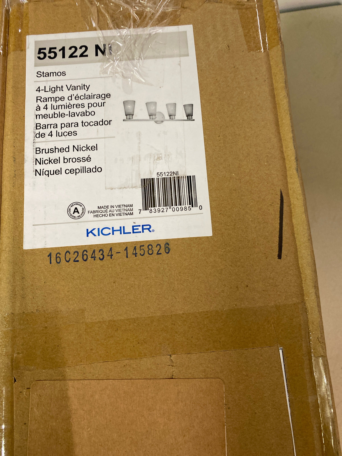 Kichler 55122NI Stamos 4 Light 31" Wide Vanity Light with Satin Etched Glass Shades - Brushed Nickel