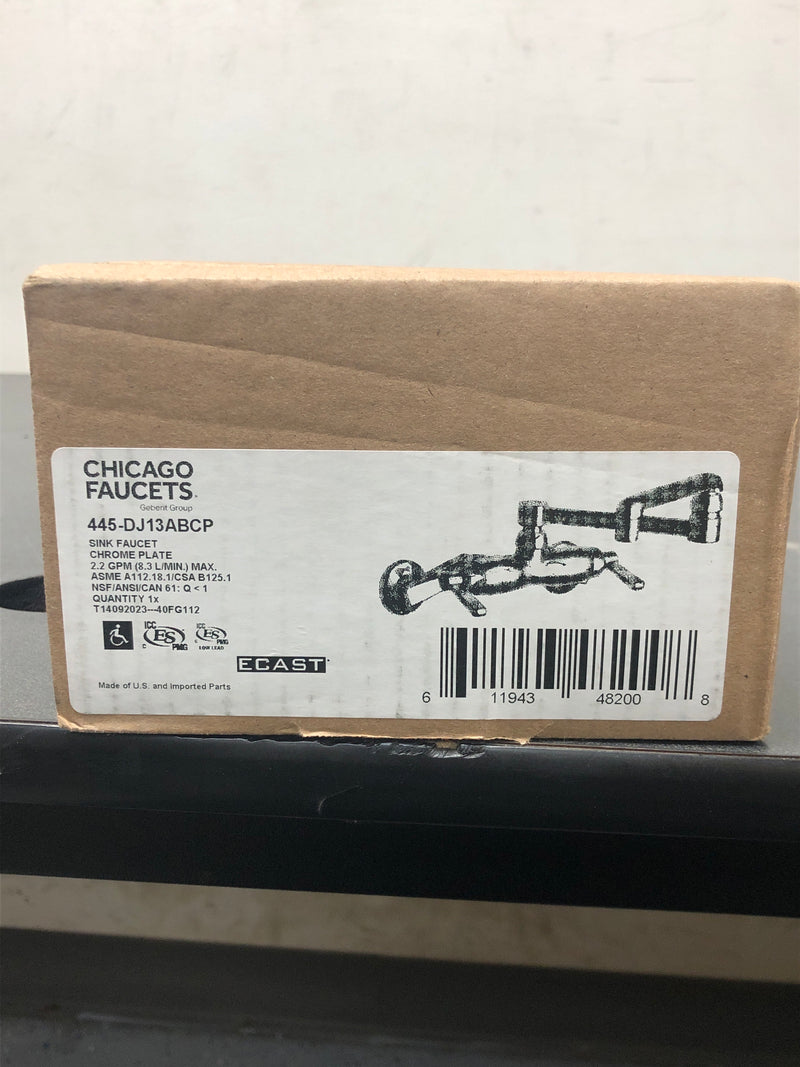 Chicago Faucets 445-DJ13ABCP Wall Mounted Kitchen Filler Faucet with Lever Handles and 13" Full-Flow Swing Spout - Polished Chrome