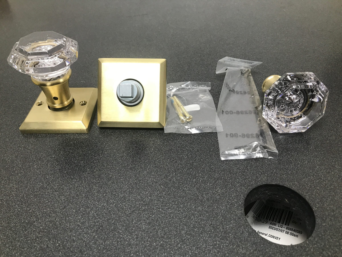 Baldwin FDCRYTSR044 Crystal Non-Turning Two-Sided Dummy Door Knob Set with Square Rose - Satin Brass