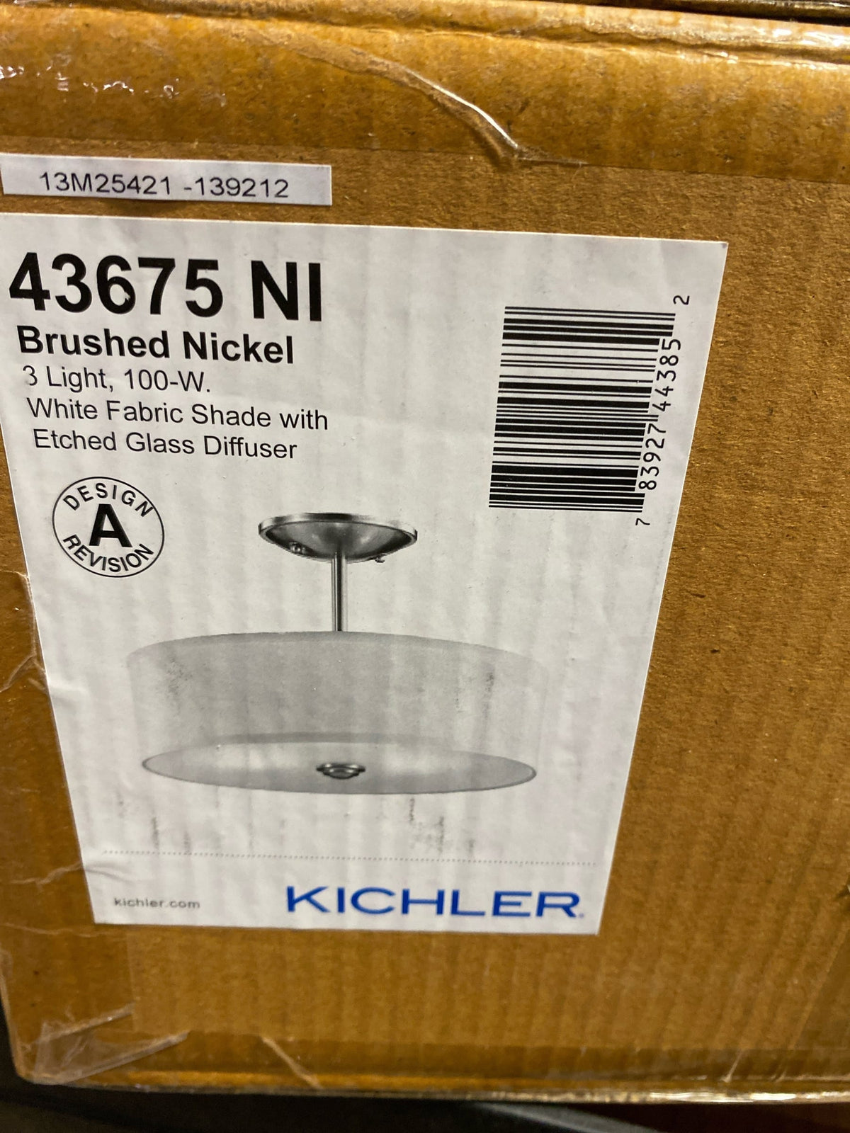 Kichler 43675NI Shailene 14 in. 3-Light Brushed Nickel Round Hallway Transitional Semi-Flush Mount Ceiling Light with Microfiber Shade