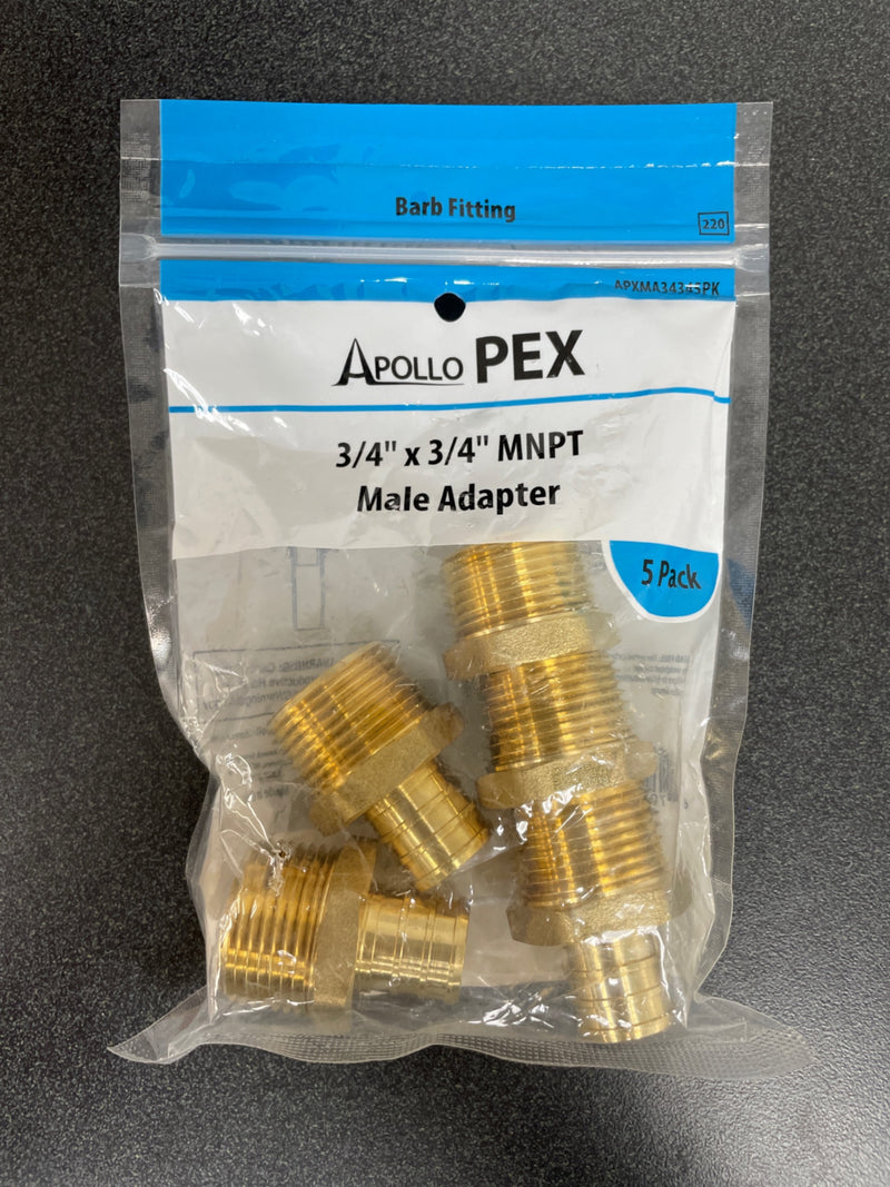 Apollo APXMA34345PK 3/4 in. Brass PEX Barb x 3/4 in. Male Pipe Thread Adapter (4-Pack)