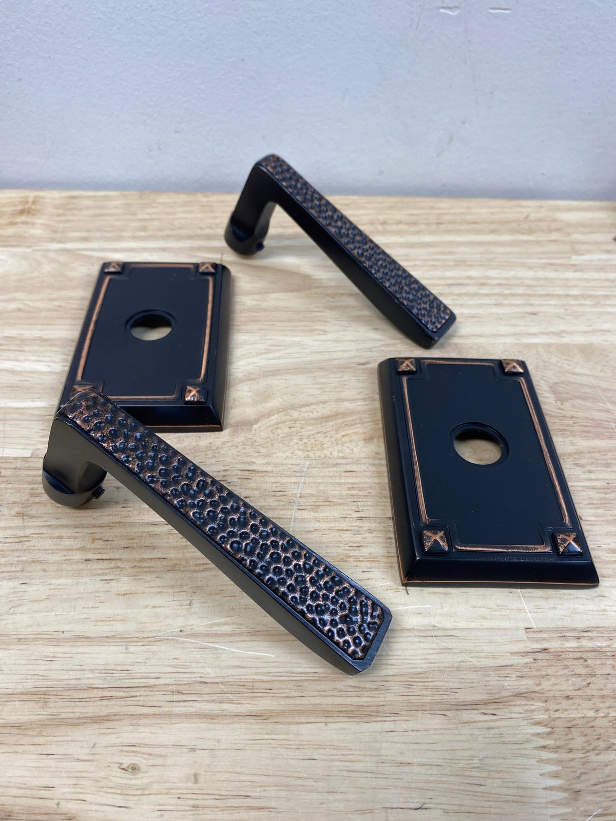 Emtek C510HMUS10B Hammered Lever Passage Door Leverset from the Arts and Crafts Collection with the CF Mechanism - Oil Rubbed Bronze