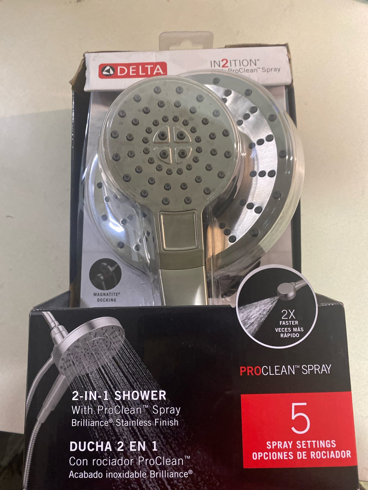 Delta 58596-SS-PK Universal Showering In2ition 1.75 GPM 2-in-1 Multi Function Hand Shower and Shower Head with ProClean - Brilliance Stainless