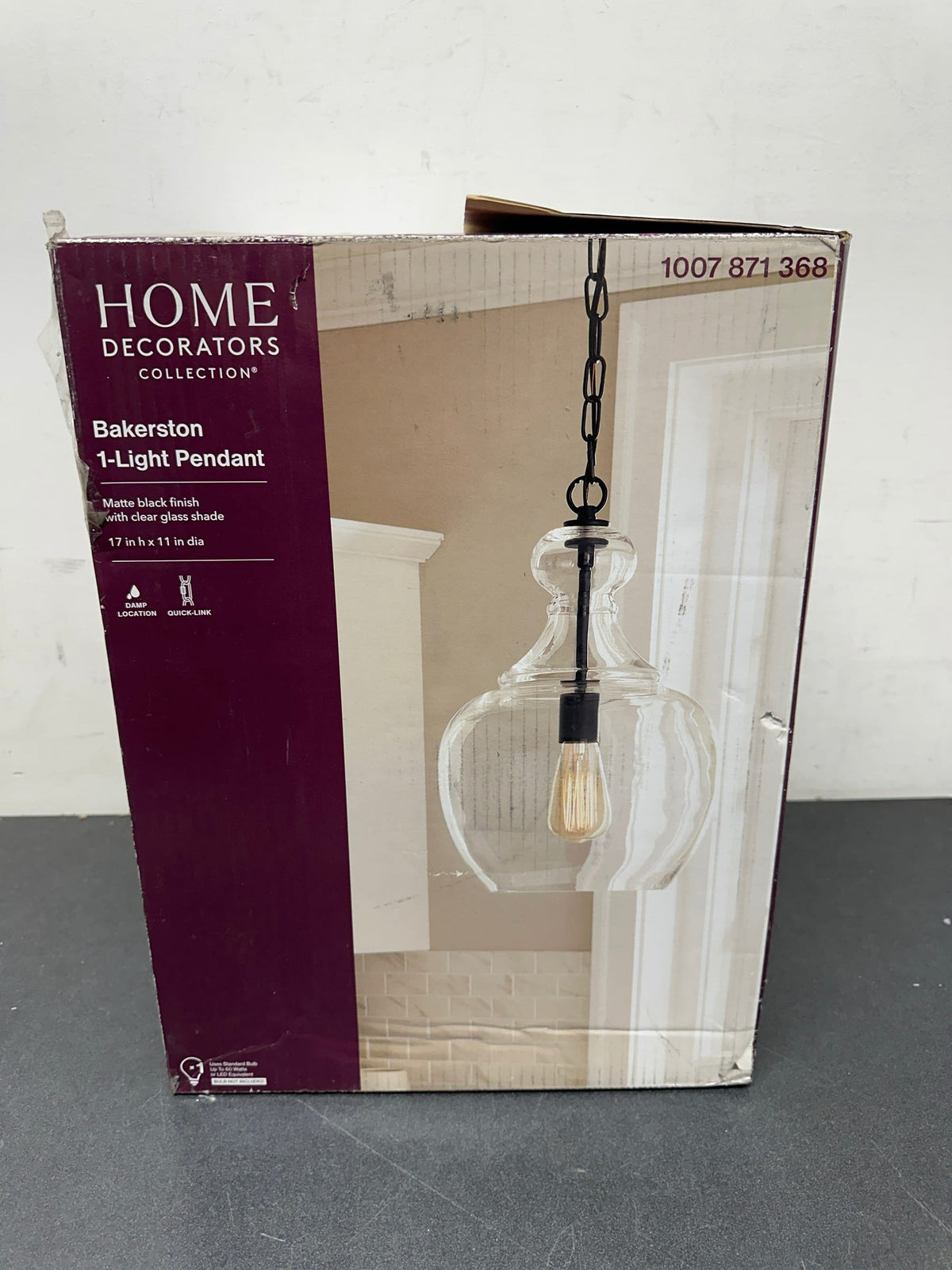 Home decorators collection HD19565P Bakerston 1-Light Matte Black Hanging Pendant with Clear Glass Shade