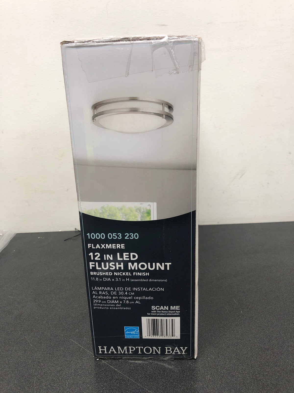 Hampton bay HB1023C-35 Flaxmere 11.8 in. Brushed Nickel LED Flush Mount Ceiling Light with Frosted White Glass Shade