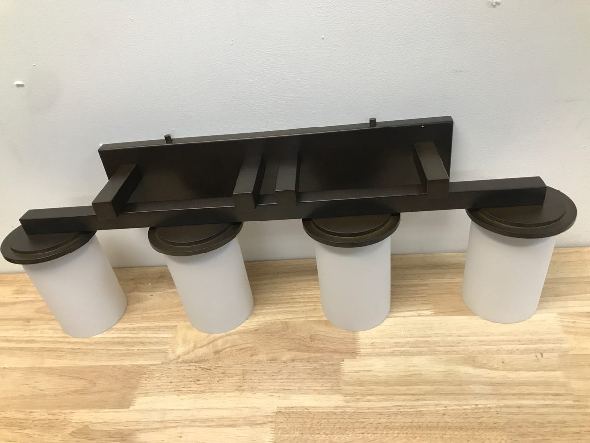 Justice Design Group FSN-8774-10-SEED-DBRZ Fusion 4 Light 29" Wide Bathroom Vanity Light with Cylindrical Seeded Glass Shades - Dark Bronze