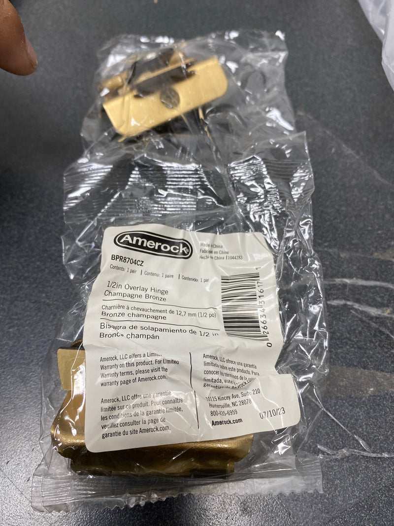 Amerock BPR8704CZ Functional Hardware 1/2 Inch Overlay Surface Mount Cabinet Door Hinge with 105 Degree Opening Angle and Self Close Function - Pair - Champagne Bronze