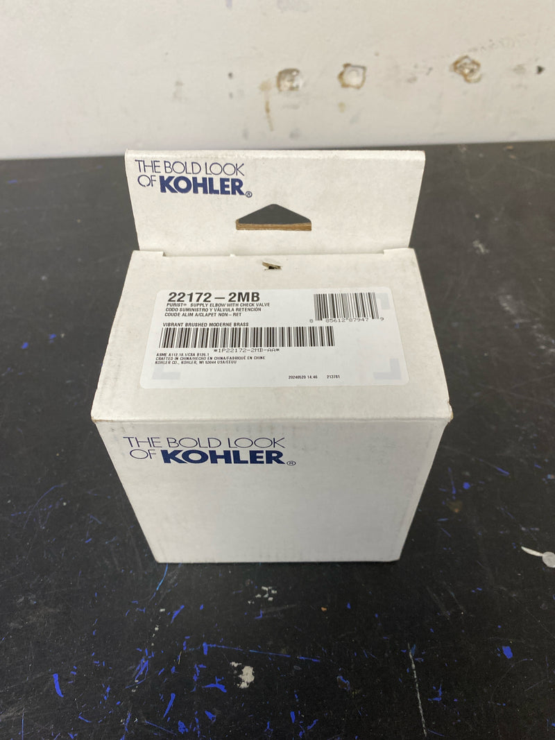 Kohler K-22172-2MB Purist Stillness Wall Supply Elbow with Check Valve - Vibrant Brushed Moderne Brass
